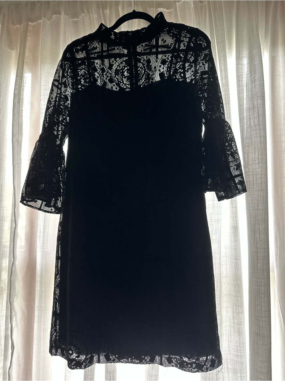 Calvin Klein Black Lace 3/4 Length Sleeve Shift Dress